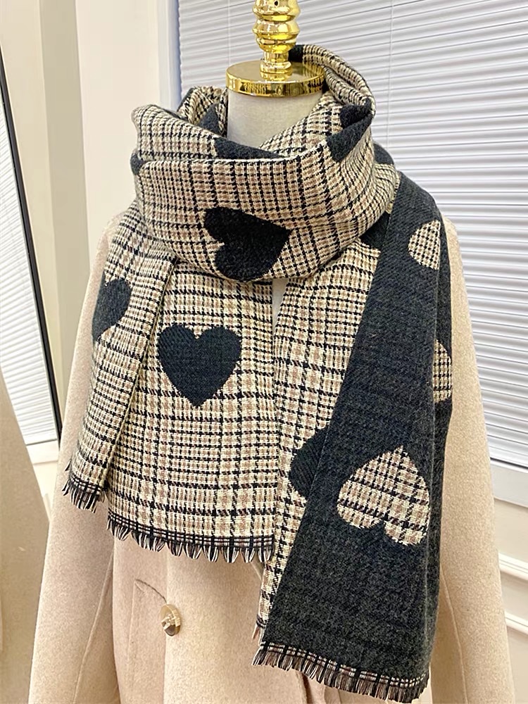 Scarf Women's Winter Fashion With A Thousand Bird Lattice Love Shawl With Thick Warm High-Grade Imitation Cashmere Bib Foreign Trade Tail Single Fashion Casual Men And Women With The Same Cute Casual Winter Korean Version Of The New Warm And Comfortable Dual Use Item Picture