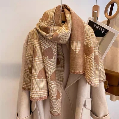 Scarf Women's Winter Fashion With A Thousand Bird Lattice Love Shawl With Thick Warm High-Grade Imitation Cashmere Bib Foreign Trade Tail Single Fashion Casual Men And Women With The Same Cute Casual Winter Korean Version Of The New Warm And Comfortable Dual Use