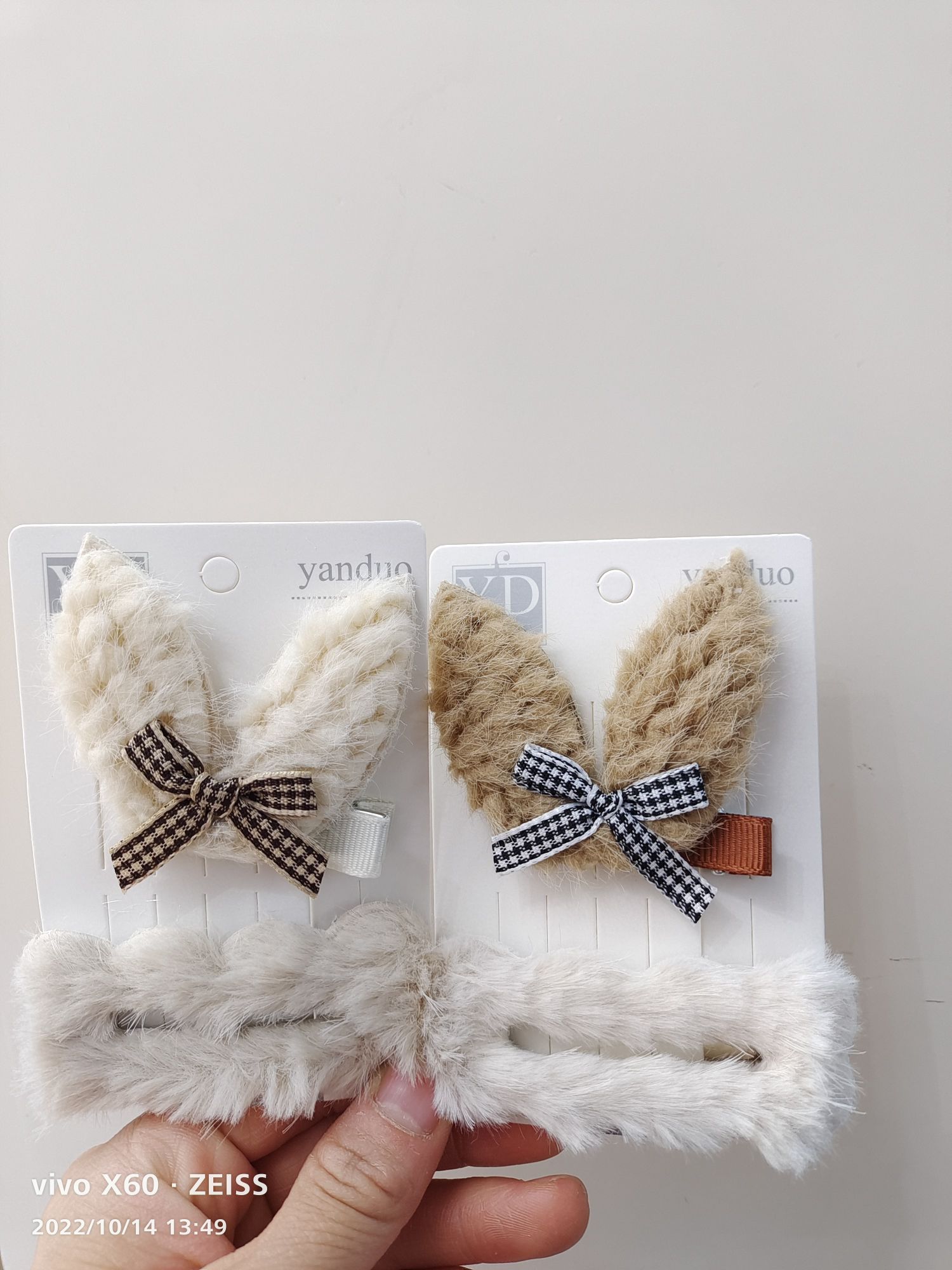 Plush Bow Tie Rabbit Head Duck Clip Set Fabric Bow Rabbit Head Hollowed Out Bb Clip Set