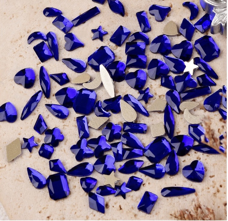 Klein blue flat bottom shaped diamond nail art jewelry flash diamond