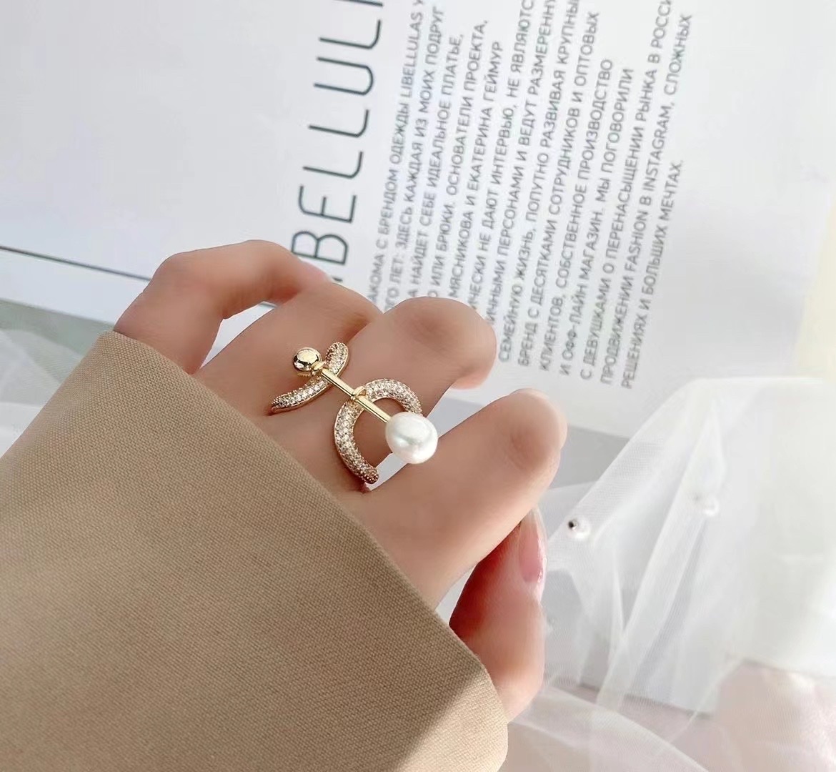 Pearl ring women's copper thumbnail