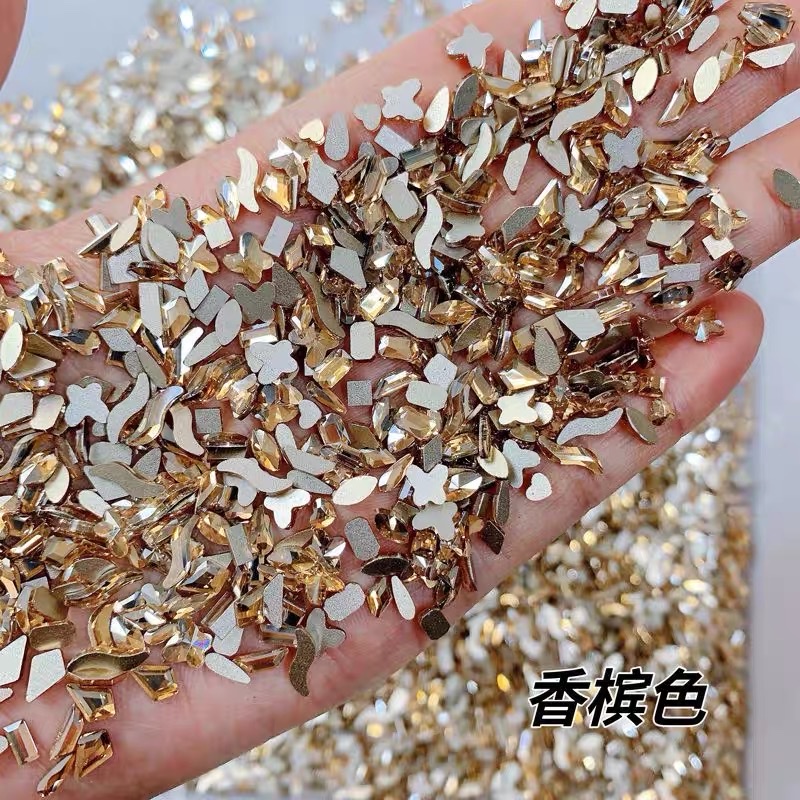 Winsprite Mini Small Size Champagne Flat Shaped Diamond Nail Art Jewelry Flash Diamond