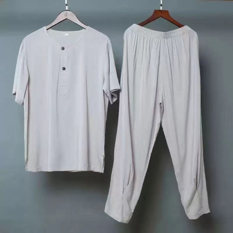 Golden Kirin Monk Summer Jacket Men's And Women's T-Shirt Short-Sleeved Pajamas Monk Underwear Cotton Linen Thin Yellow 0017 details Picture