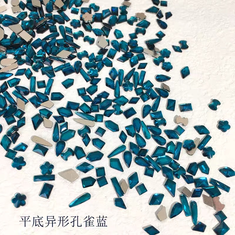 Hole Blue Flat Bottom Shaped Diamond Nail Jewelry Explosive Flash Diamond Fingertip Jewelry Nail Drill full figure