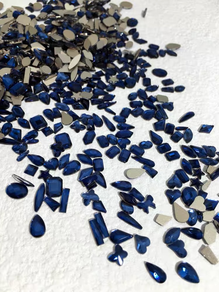 Blue flat bottom shaped diamond nail jewelry Explosive Flash diamond fingertip jewelry nail drill thumbnail