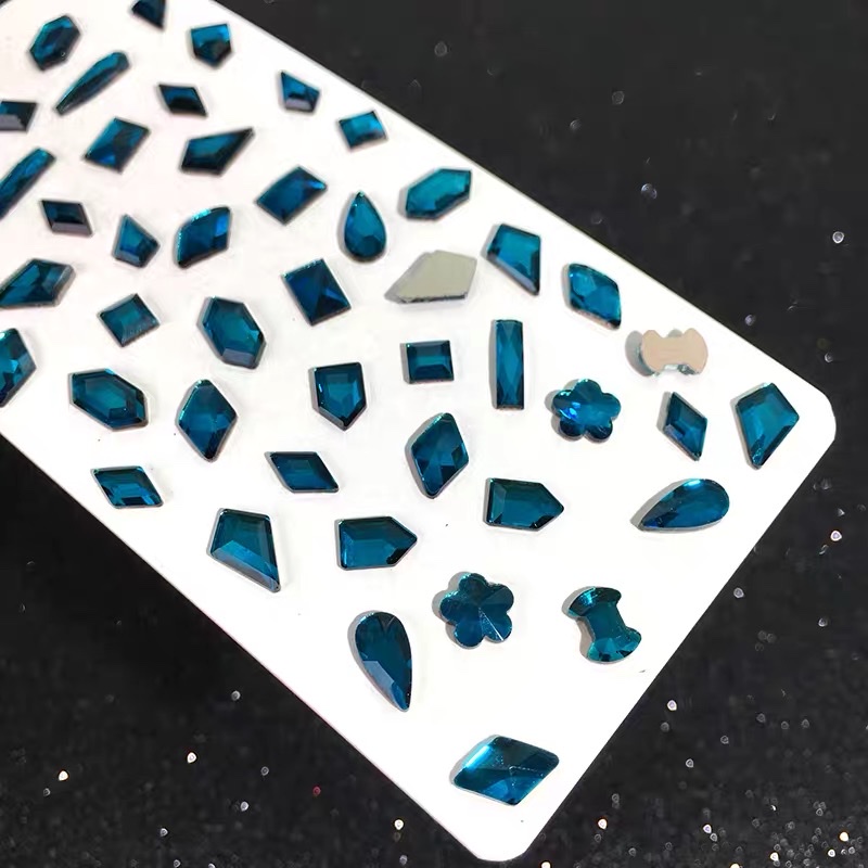 Hole Blue Flat Bottom Shaped Diamond Nail Jewelry Explosive Flash Diamond Fingertip Jewelry Nail Drill details Picture