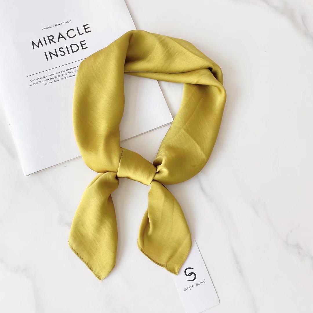 Solid Color Small Square Scarf Silk Scarf Female Summer Thin Scarf Spring And Autumn All Korean Version Temperament Simple With Shirt Bag details Picture