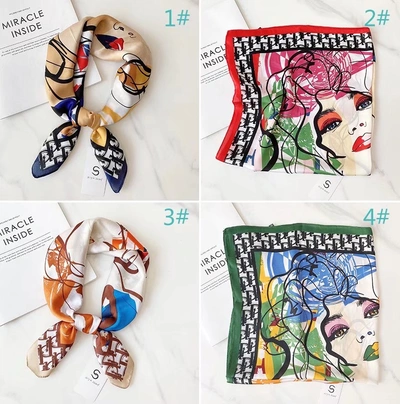 Imitation Silk Multi-Functional Small Silk Scarf Shirt Decorative Scarf Printed Geometric Color Square Scarf Horse Polka Dot Scarf Spring New Gradient Checkered Fashion Scarf Small Silk Scarf Hundred With Shirt Scarf Tie Decorative Multi-Function Scarf Tide