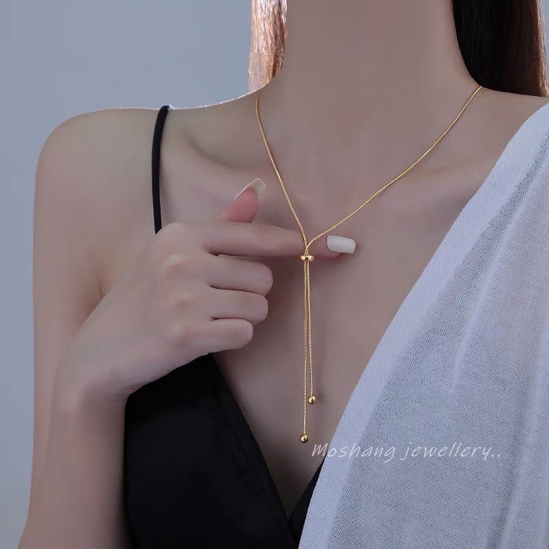 Necklace Long European and American personality niche necklace women simple k gold light luxe titanium steel stretched collarbone chain accessory sweater chain long chain thumbnail