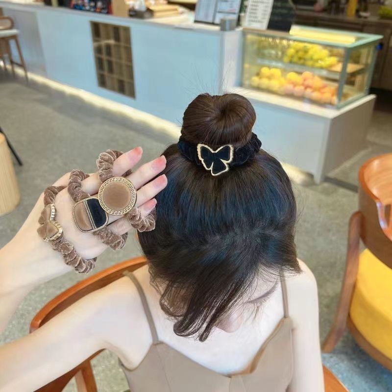 精品流行百搭網紅汉式绒布珠饰头繩混色20条一包