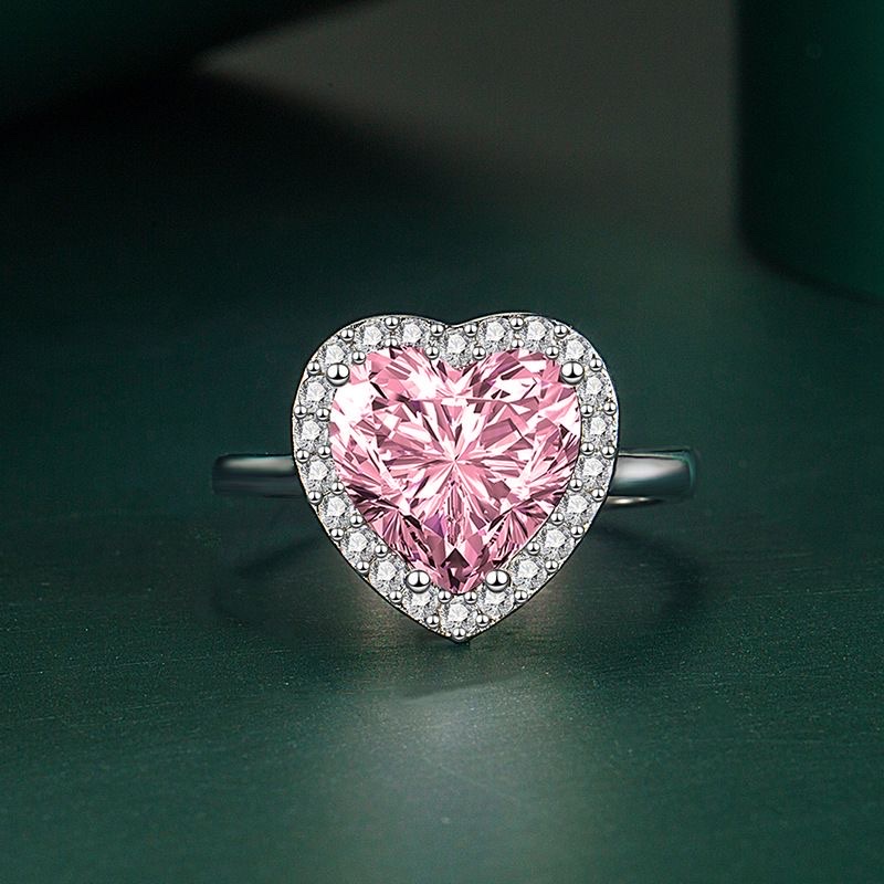 s925 sterling silver pink love living couple ring heart full of diamond Moissanite birthday gift to a friend's wife