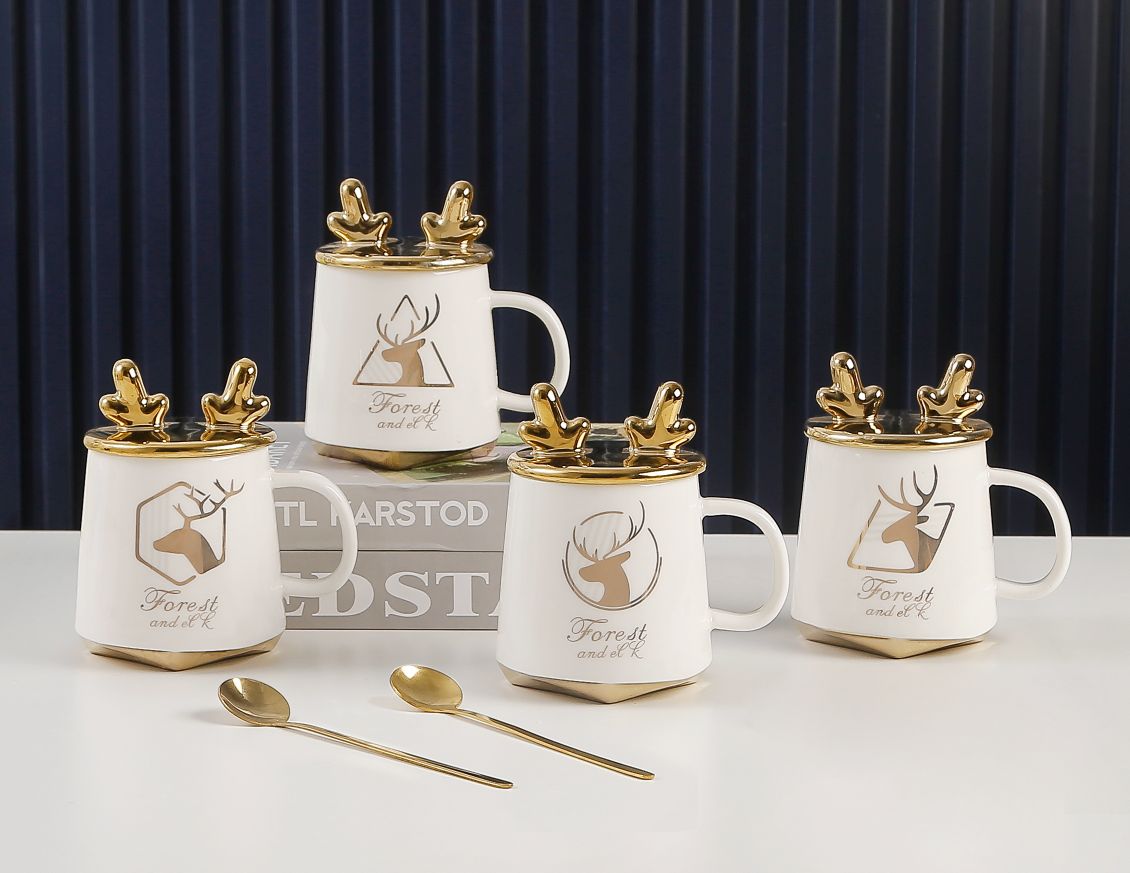 Instagram Nordic Couple Simple Deer Horn Ceramic Mug Mug Large Breakfast Milk Cup Tea Cup details Picture