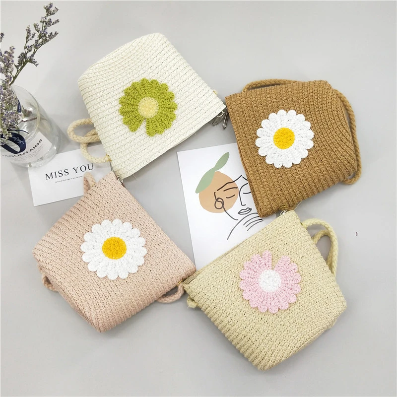 Girls' Crossbody Bag 2020 New Shoulder Bag Small Daisy Coin Purse Cartoon Princess Small Bag Children's Straw Bag Application Scenario