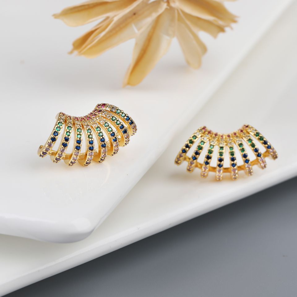 Iridescent Zircon stud earrings 18k gold stud earrings Metal earrings cross-border European and American style earrings