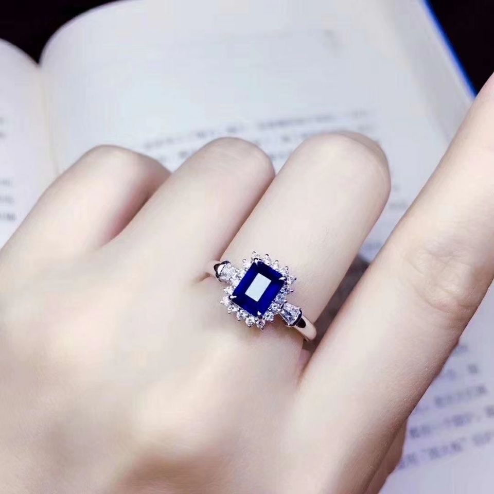 Sapphire ring Royal sapphire Sterling Silver s999 ring for women ring opening