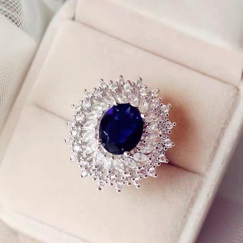 Princess of Color luxury blue diamond ring Female opening personality fashion senior everything covered with zircon mesh red ring thumbnail