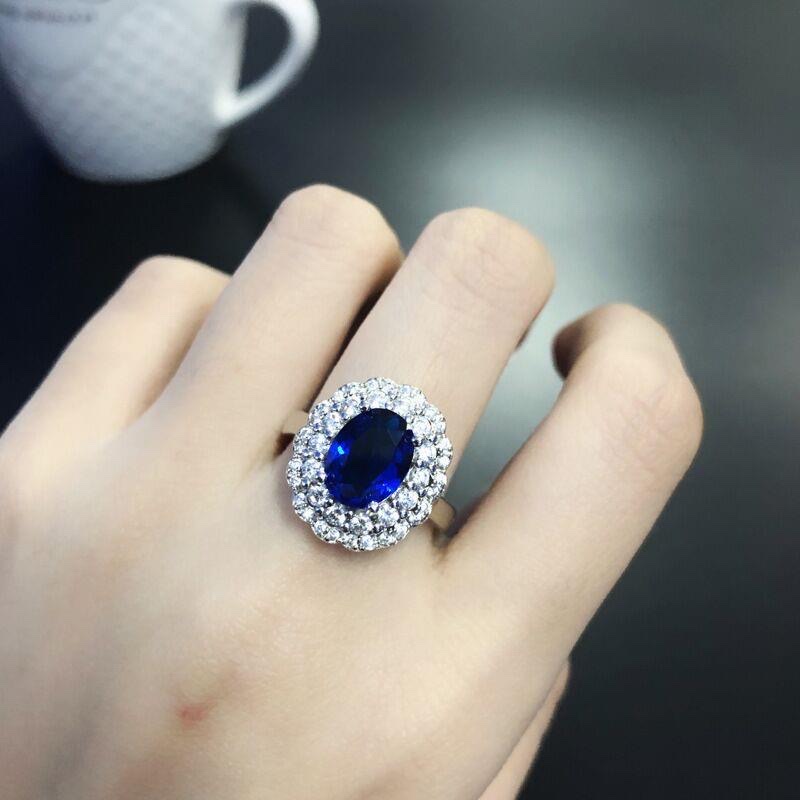 Sterling Silver Open Ring Sapphire ring 6.65 extra large carat classic Diana thumbnail