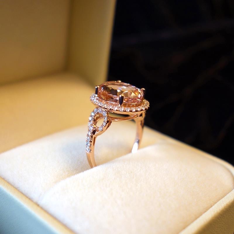 【 Pride 】S925 sterling silver oval natural gold powder Morgan stone ring female gold diamond stylish temperament