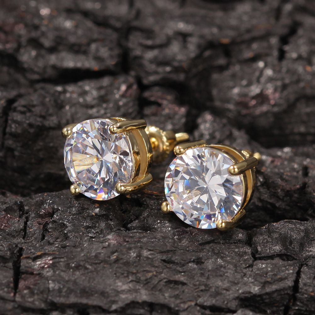 ins classic round big Zircon hip hop Earrings 925 Allergy prevention Earrings for men and women