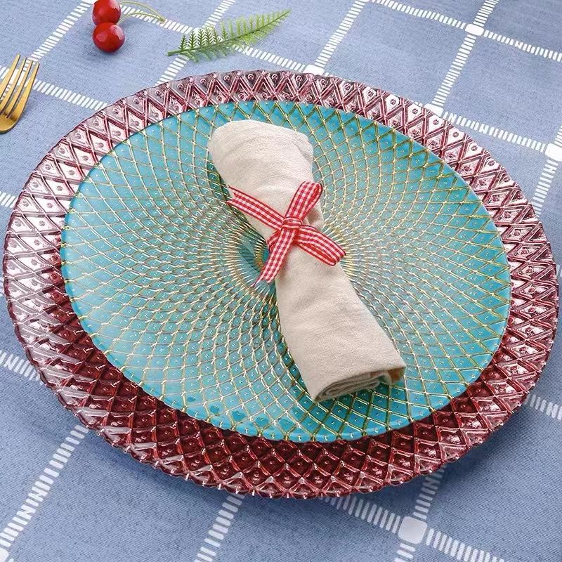 European style large crystal glass fruit plate snack plate green pineapple plate living room candy plate round flat plate