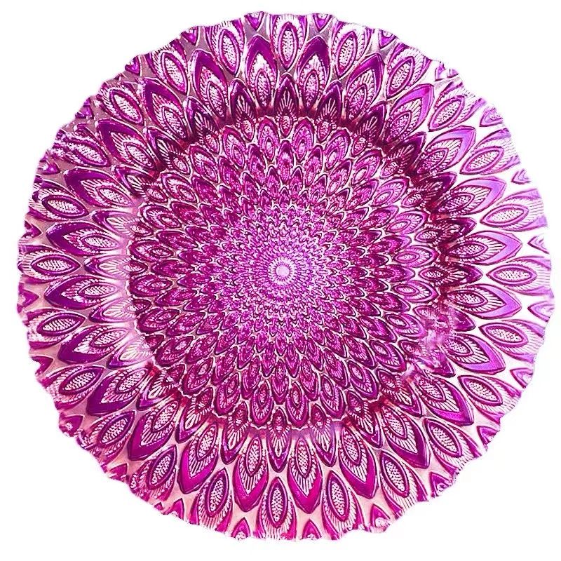 European finch-tail pattern golden glass plate fruit plate dry fruit plate Western food plate flat plate cushion plate banquet dessert decoration plate