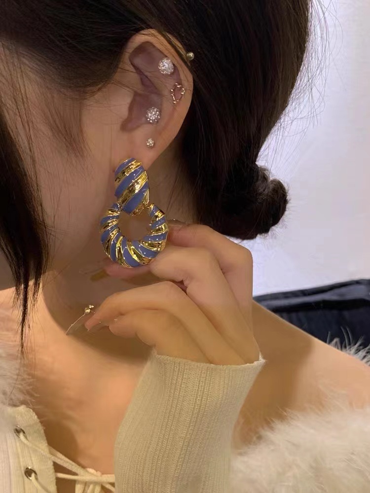 Blue grey drop oil earrings High quality decorative color Ni jewelry model 016