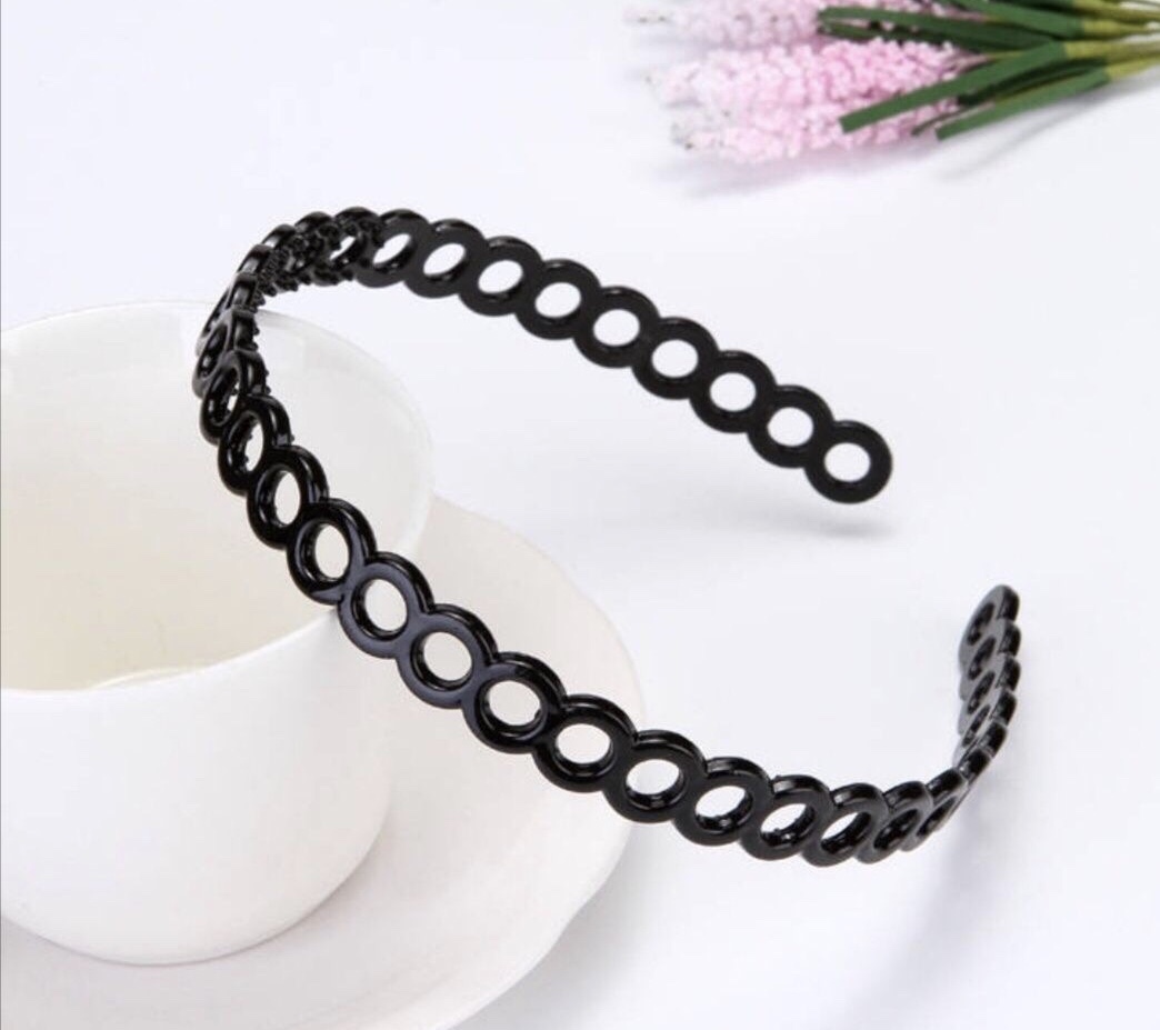 Japan and South Korea hollow face wash headband simple fashion black hair clip plastic headband with teeth non-slip wide edge female thumbnail