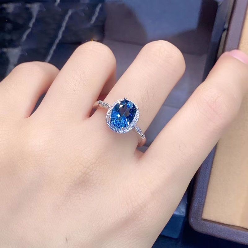 [Princess Dai] Natural ring around diamond blue Topaz S925 sterling silver ring for women fashion opening
