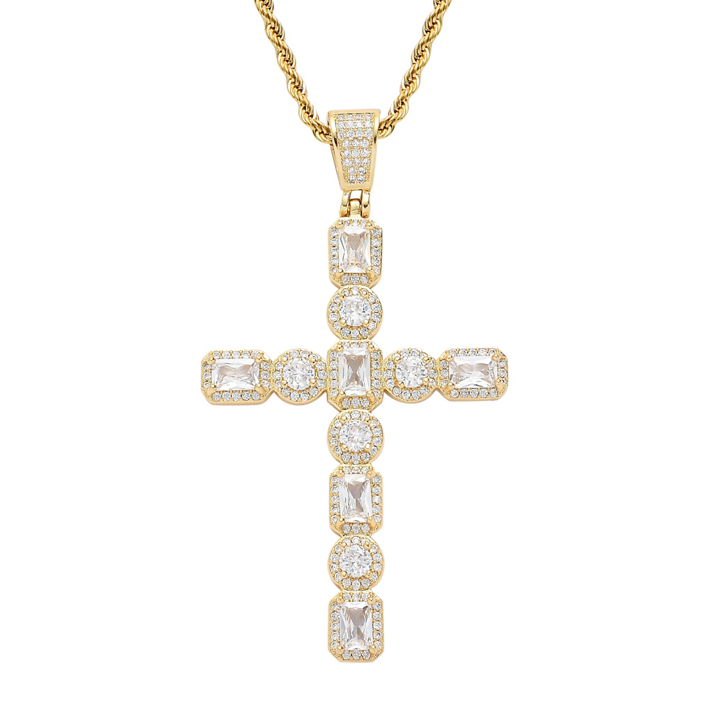 European and American hip hop square big zircon cross pendant men hipster rapper hip hop accessories