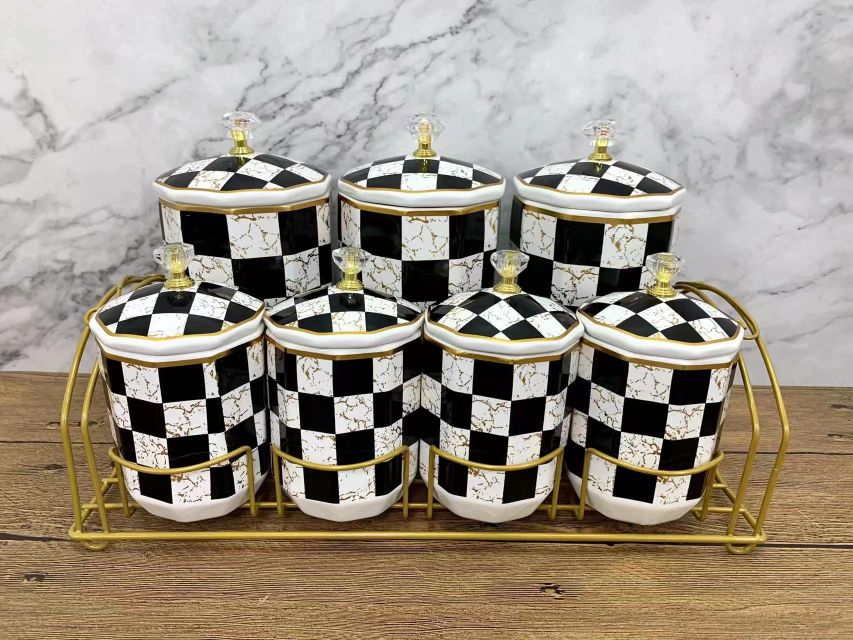 Ceramic Storage 7-Piece Storage Jar Sealed Jar Ceramic Cup 6 Cups 6 Saucers Coffee Set With Rack Coffee Cup Saucer Set