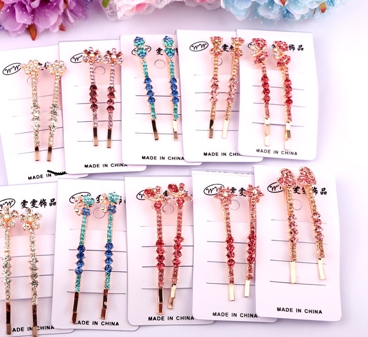 Korean butterfly edge clip bangs clip to clip one-line clip hair accessories rhine-diamond clip Top clip Women's headwear hair clip set with diamonds thumbnail