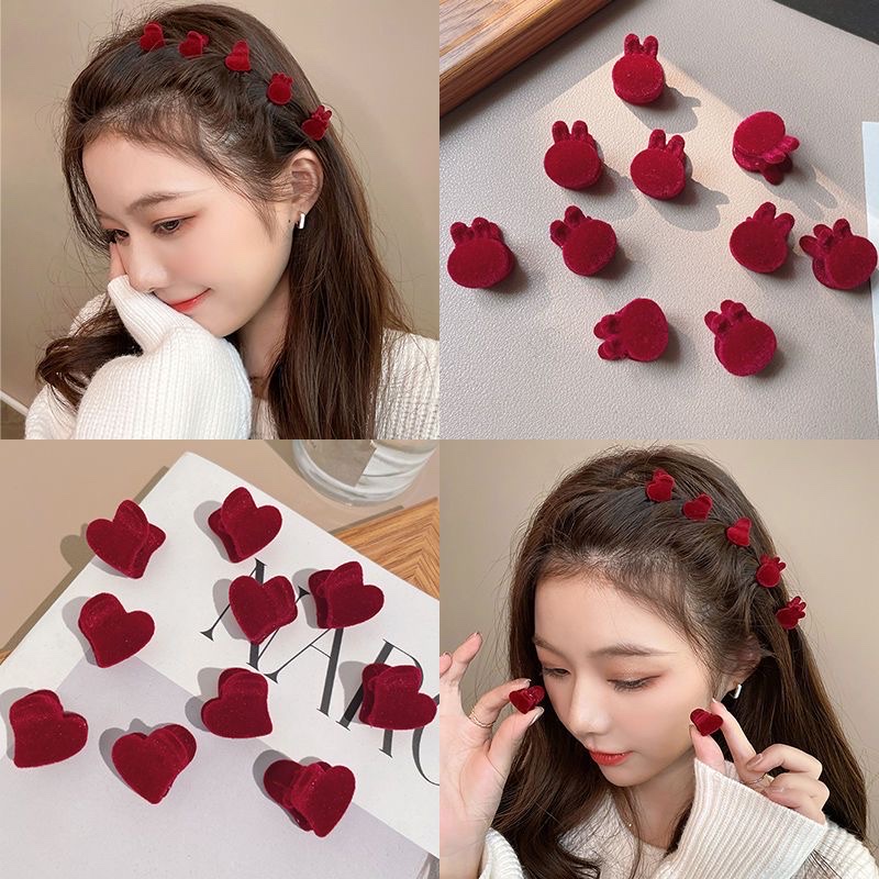 White Deer With Rabbit Heart Flocking Small Clip Cute Bangs Hair Clip Side Clip Hair Accessories Women Hair Card details Picture