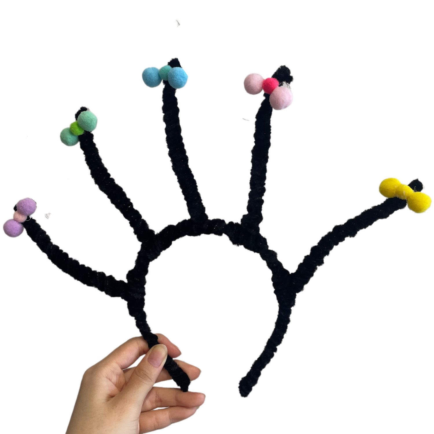 Mona The Witch Headband Cute Twister Stick Fried Hair Braid Black Funny Halloween Party Costume Specification drawing