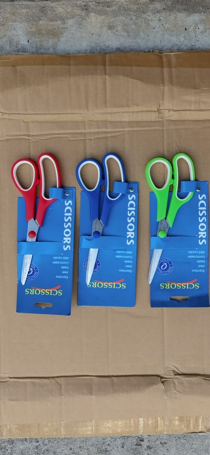 Rubber and plastic scissors with color handles, rubber and plastic scissors, office scissors, office and educational hardware knives and scissors, hardware tools, knives and scissors details Picture