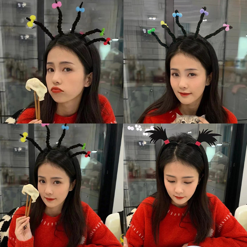 Mona The Witch Headband Cute Twister Stick Fried Hair Braid Black Funny Halloween Party Costume details Picture