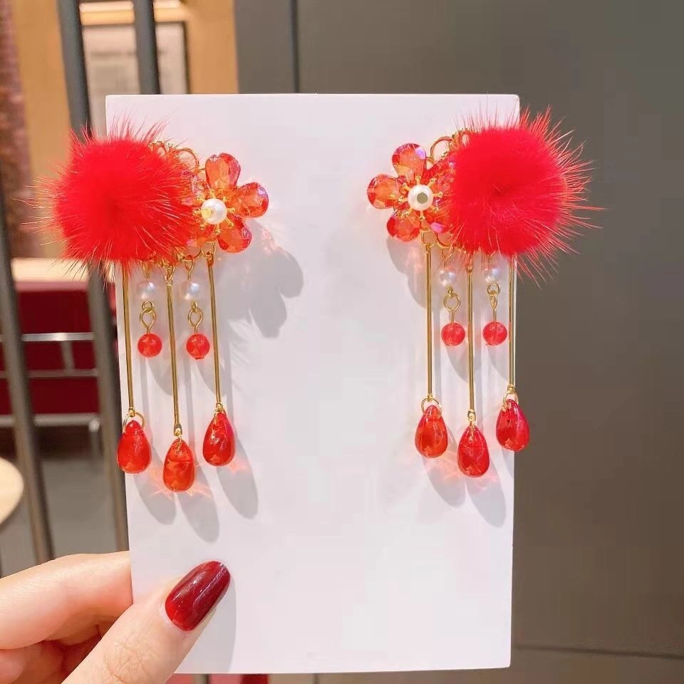 Red printed style, cute little girl, ancient and elegant Su Miaoqiu, Chinese red hair clips, children's Hanfu headwear, wind hair clips, hair accessories, hair clips, headwear, Oushangni 003, direct supply at discounted price Specification image