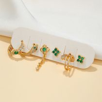 Summer new green zircon earrings set cross-border source of high-grade ear studs ear buckle six sets