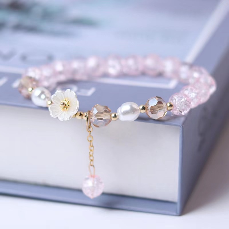 New Pearl Flower Crystal Bracelet Mori Small Fresh Style Design With Girlfriends Hongtao Trinkets -041 Specification drawing
