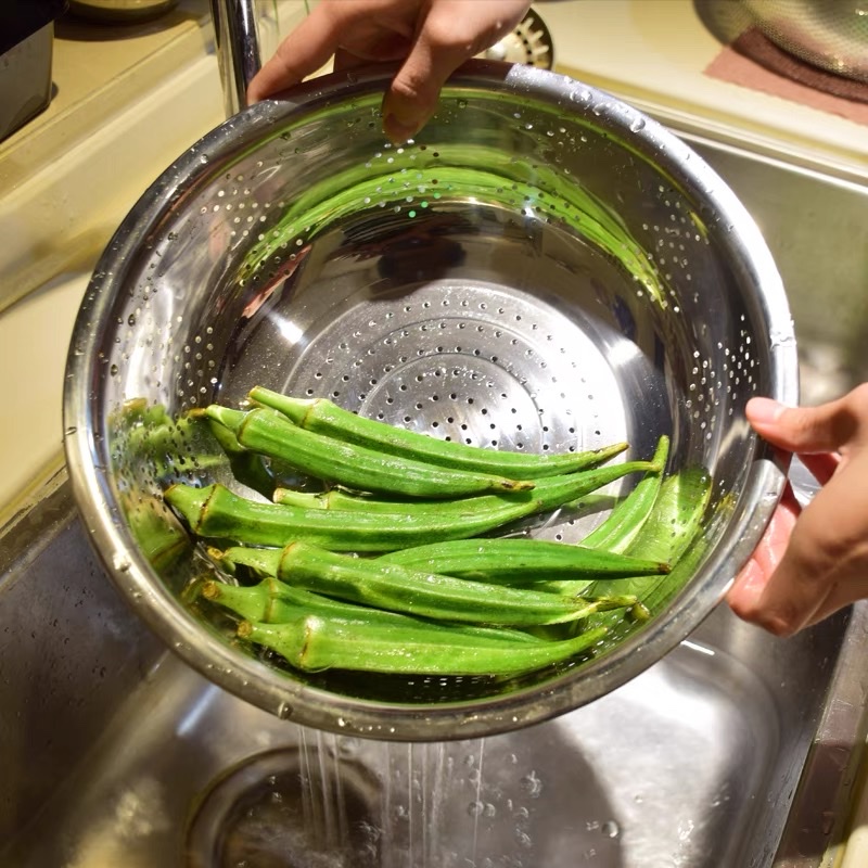 Stainless steel drain basket single handle rice washing basin fruit basket wash basket denser drip basket fruit and vegetable drain basin vegetable sieve