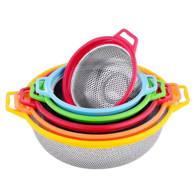 Stainless steel drain basket wash basin drain basin household rice washing basin wash rice sieve wash basket fruit basket round Korean style