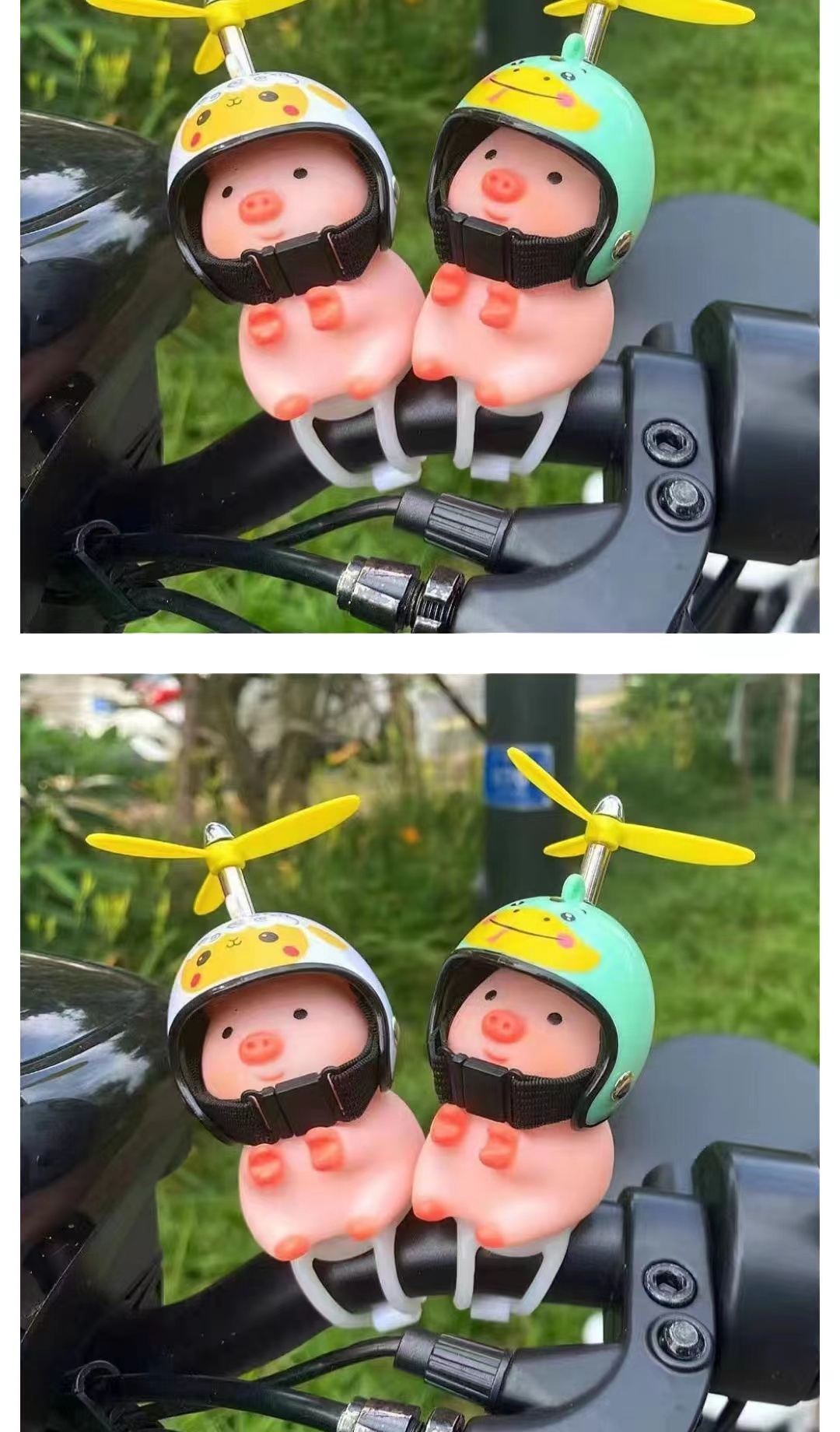 网红小猪车载摩托车电动车摆件小黄鸭装饰品头盔竹蜻蜓破风鸭公仔 破风鸭汽车摆件 车载网红戴头盔抖音鸭  小黄鸭车内涡轮增鸭详情1