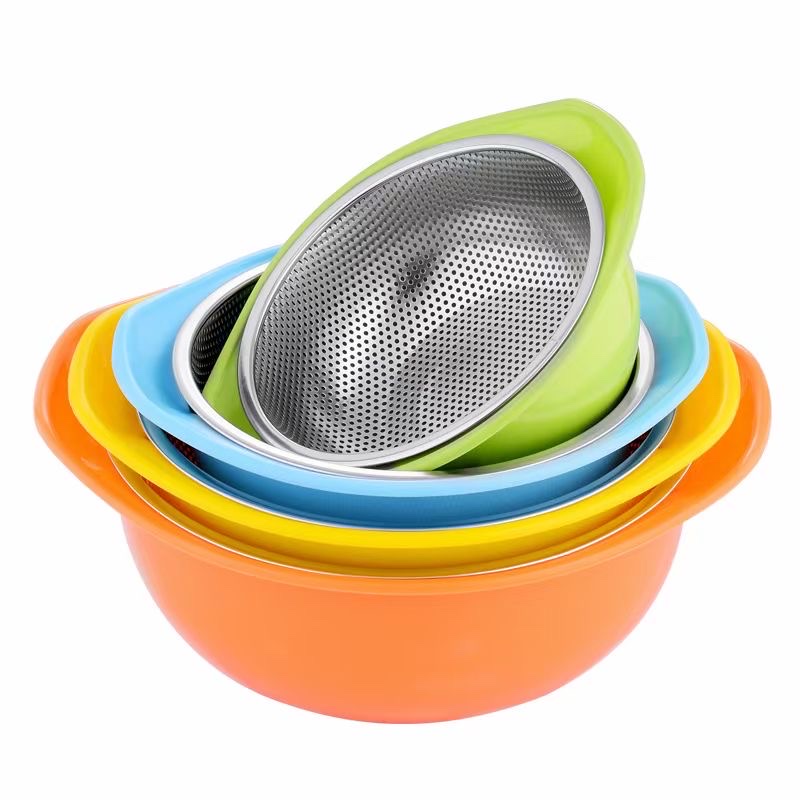 Stainless steel washing basin draining basket washing rice sieve washing rice basin Kitchen utensil fruit basket two-piece household drain basin thumbnail