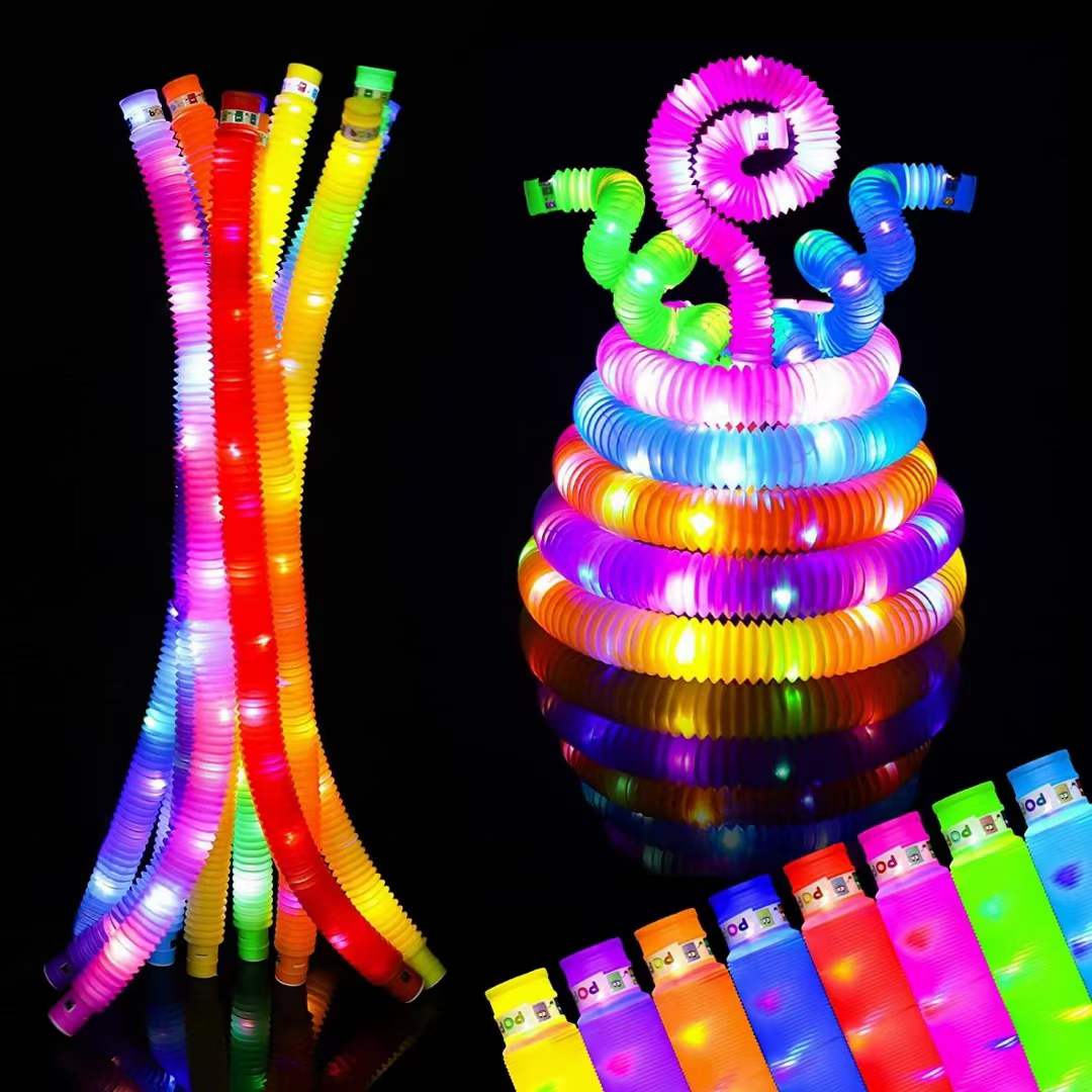 亚马逊跨境爆款热销带闪光波纹管发泄解压LED灯光水管poptube减压发光伸缩管 益智管儿童益智DIY发泄解压塑料玩具批详情3