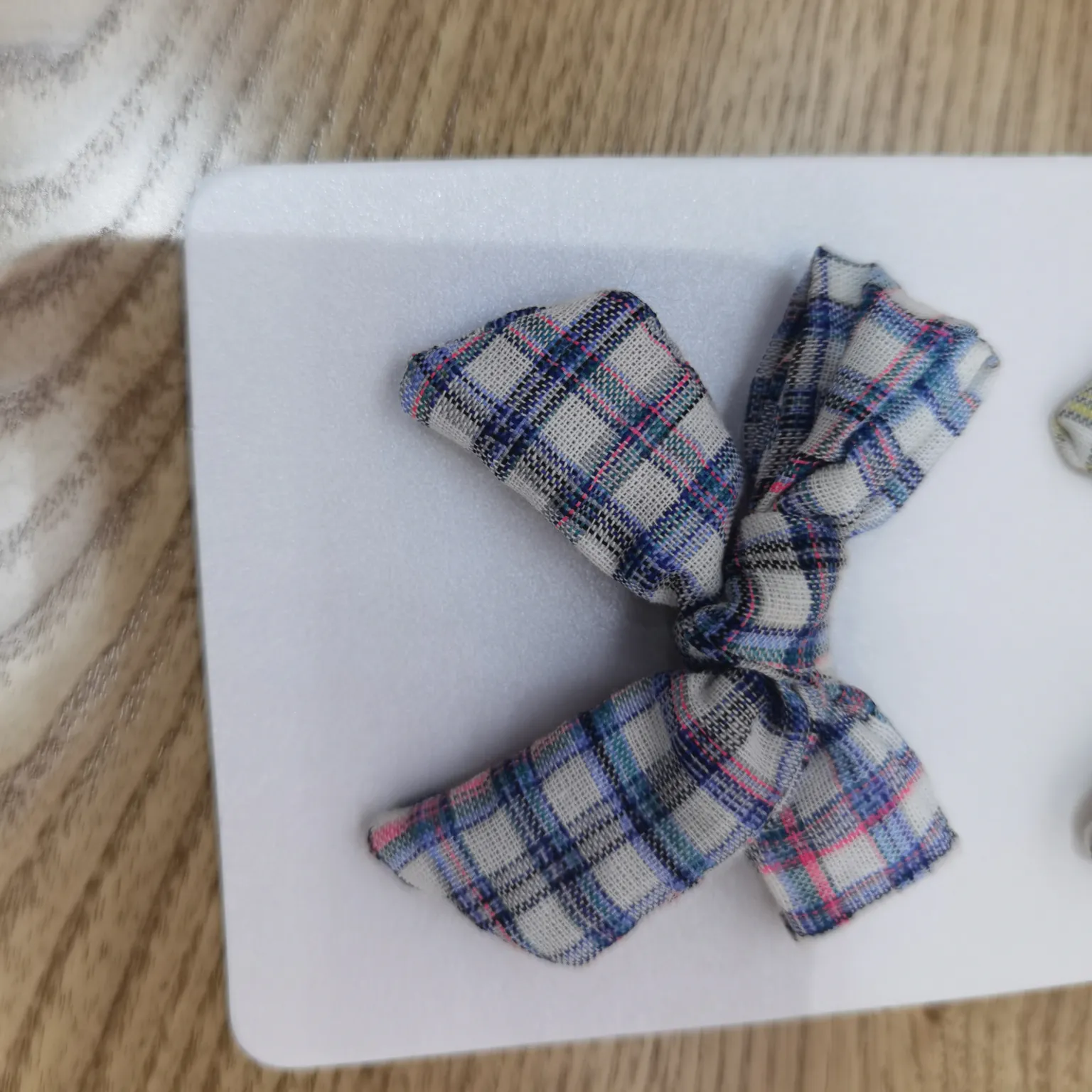 Checkered cotton hand-held butterfly bow tie 004- Tibetan blue pic 1