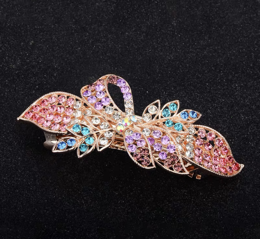 Korean version of fashion foreign style girls hairpin rhinobason bow head buckle hairpin mom elegant Specification drawing