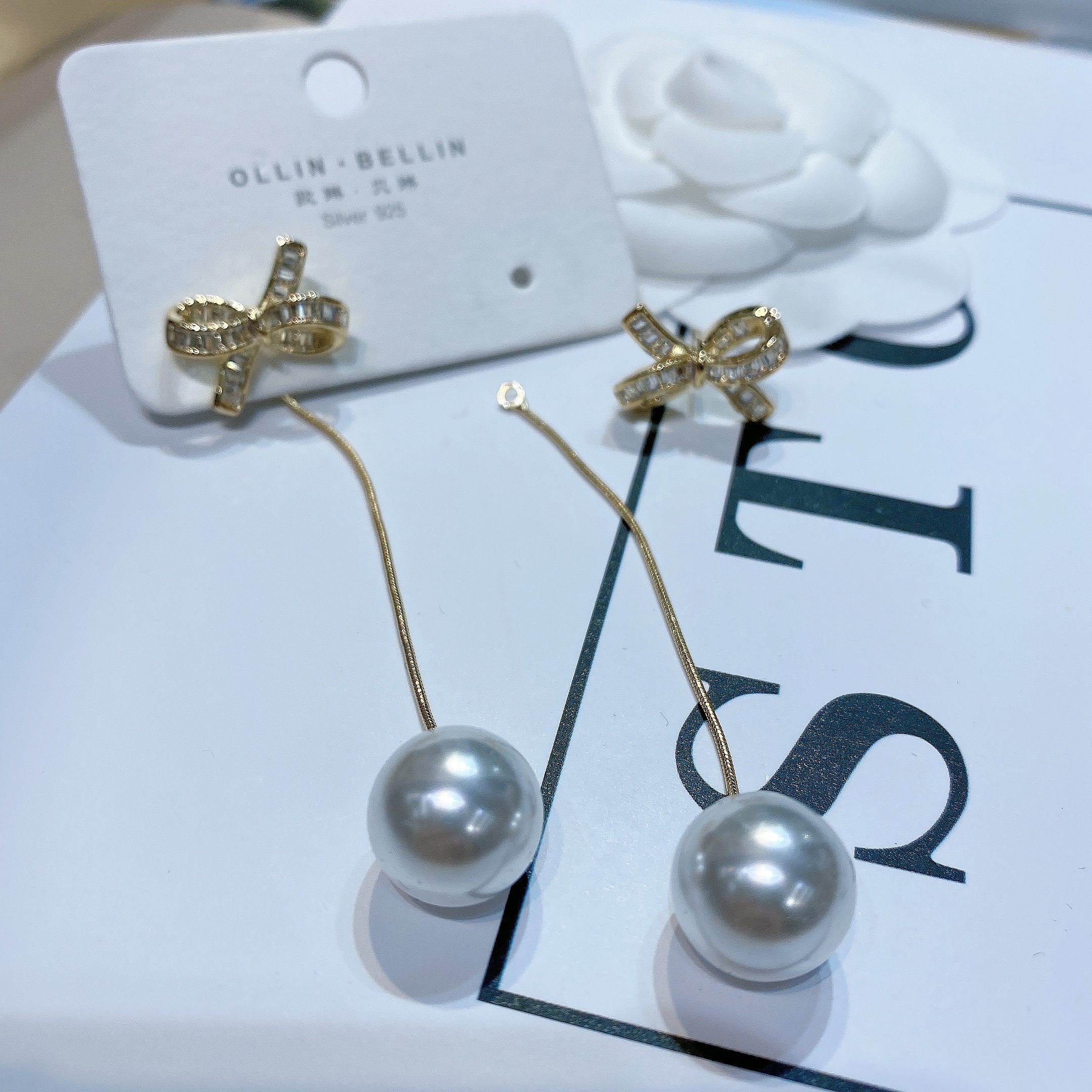 New South Korean Temperament Female Long Zircon Inlaid Flower Tassel Senior Sense Earrings Earrings Earrings Line Europe Specification drawing