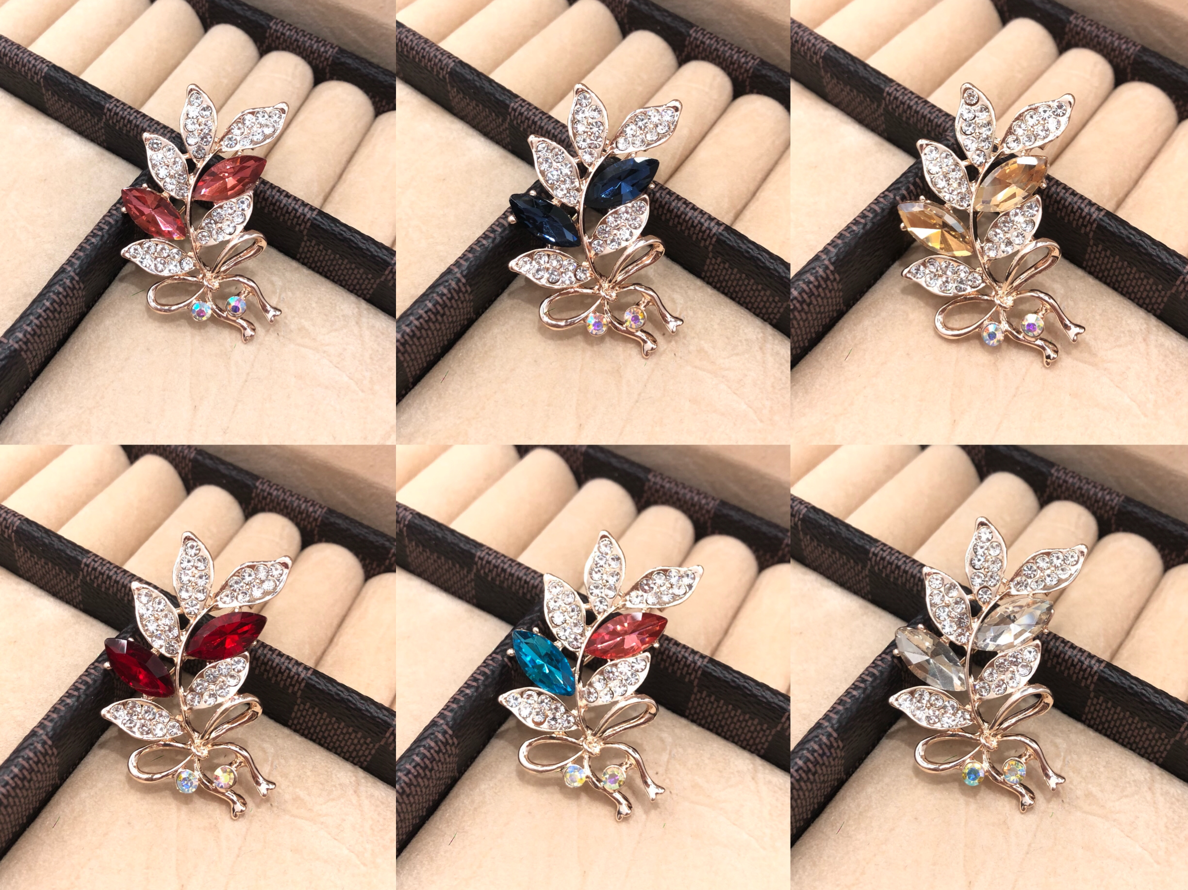 Crystal leaf style brooch women Japan and South Korea new style all high-grade luxury rhindiamond-corsage fixed clothes to prevent the slip buckle needle beautiful accessories thumbnail