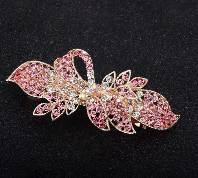 Korean version of fashion foreign style girls hairpin rhinobason bow head buckle hairpin mom elegant details Picture