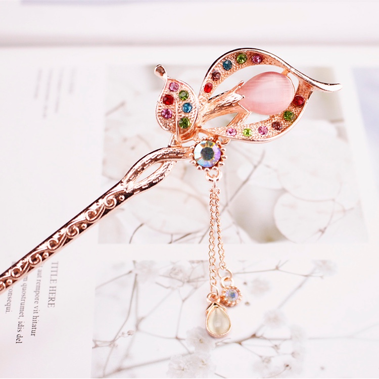 Hairpin Hanfu Ancient Classical Chinese Style Hair Ornaments Lady Step Shake Hairpin Fringe Classical Hairpin Pan Hair Ball Head Item Picture