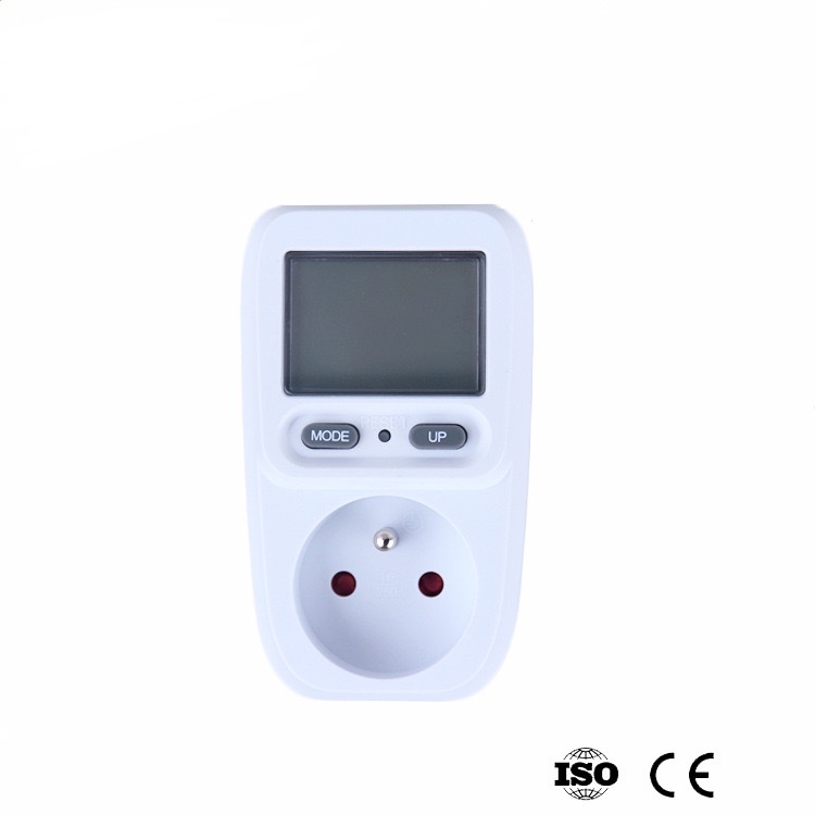 Digital display of smart power energy with EU plugs, sockets Multiple LCD monitors for power sockets